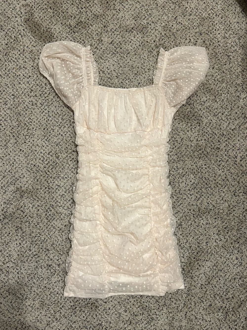 Mini Dress with Puff Sleeves in Soft Blush